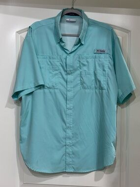 Columbia Men’s Short Sleeve Button-Down Shirt - Aqua Blue